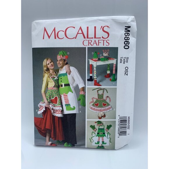 McCall's Christmas Apron Hat Slippers Table Leg Sewing Pattern M6860 - uncut - Picture 1 of 3